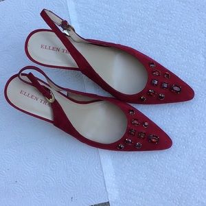 Elegant red heels with jeweled bling.